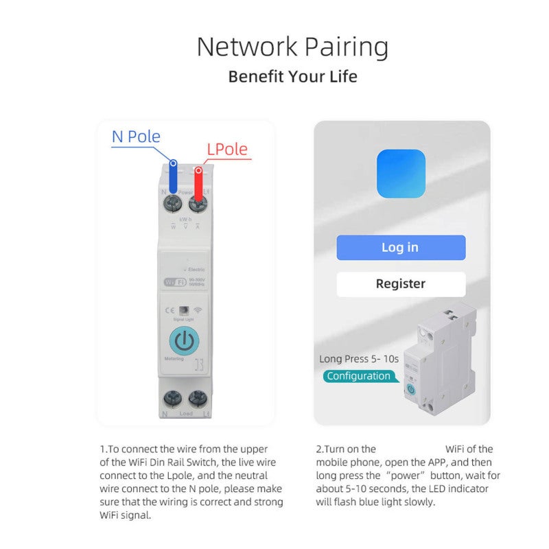 Disjoncteur intelligent WiFi avec comptage, Commutateur à commande à distance sans fil pour usage domestique, Montage DIN Rail, AC 90‑300V, 63A - 2