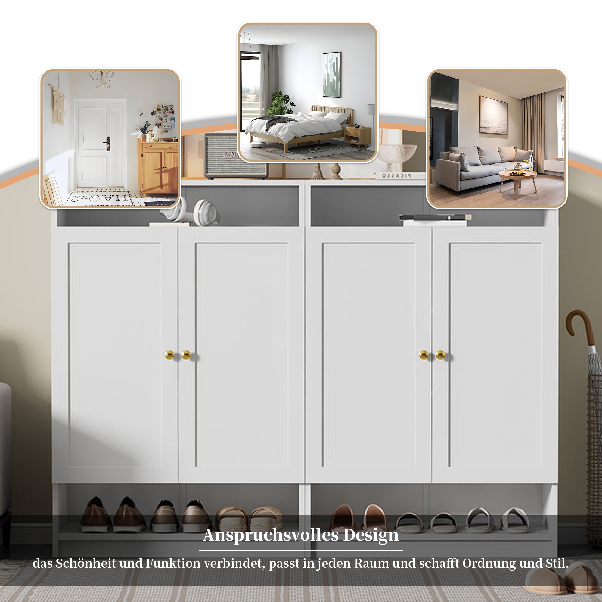 Meuble à chaussures avec 2 portes et étagères réglables - 73 x 34 x 109 cm - panneaux de particules - Blanc - 9