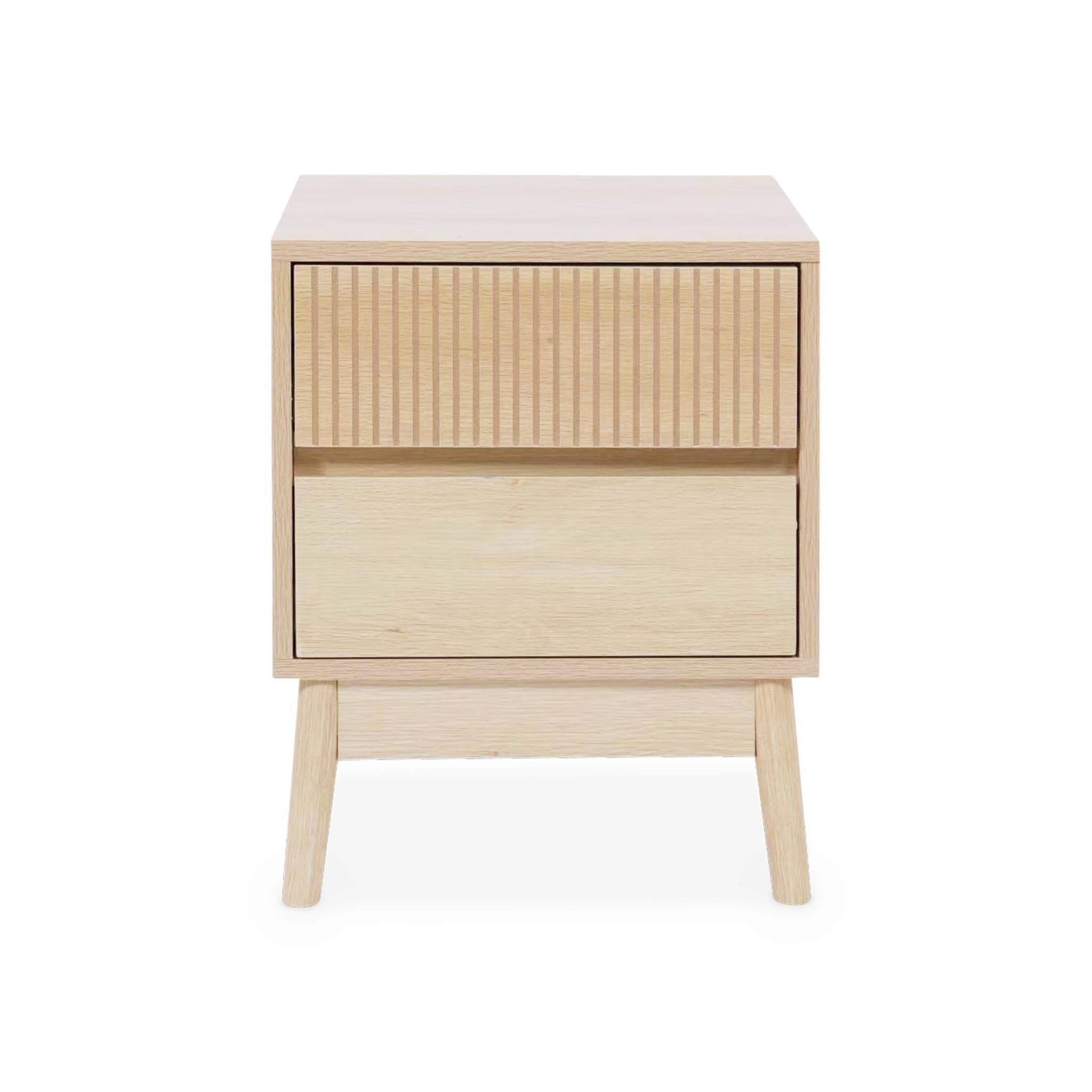 Mesita de noche con efecto madera, 2 cajones, Linear, Madera clara, 40x39x48 cm - 8