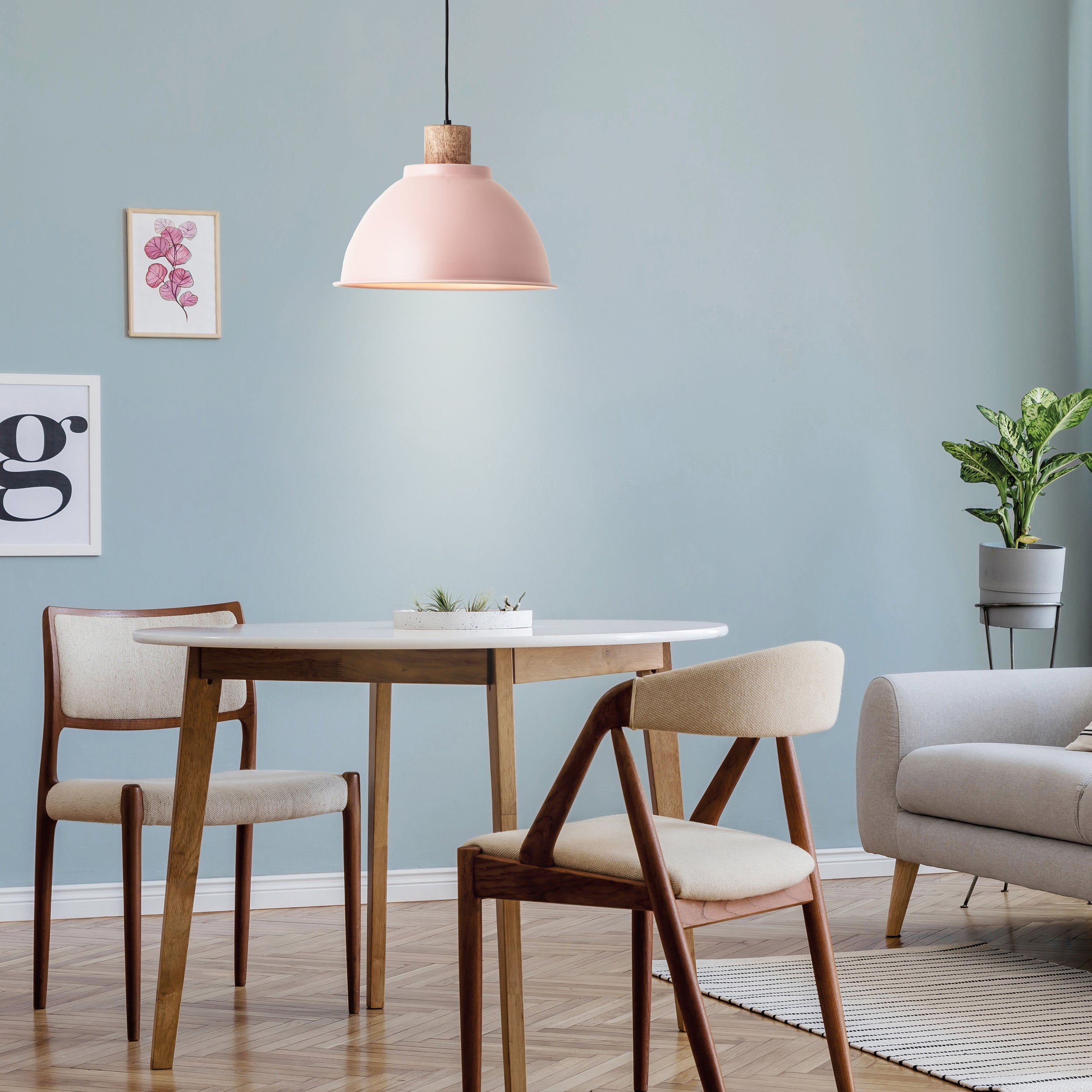 Brilliant Lampa wisząca Erena 38cm jasnoróżowy metal/drewno 1x A60, E27, 60 W, pasuje do zwykłej żarówki (brak w zestawie) - 5