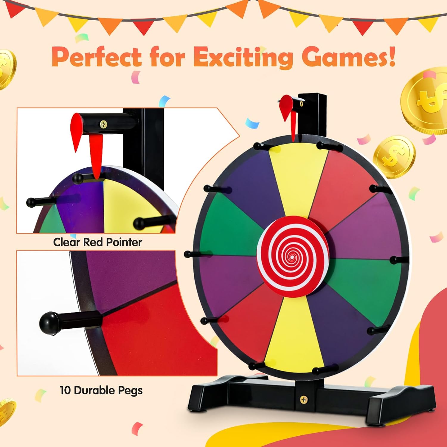 Roue de Fortune Φ30 CM, Roue de Prix & 10 Emplacements Personnalisable, Roue de Jeu avec Stylo Effaçable Gomme, pour Fêtes, Anniversaires (12