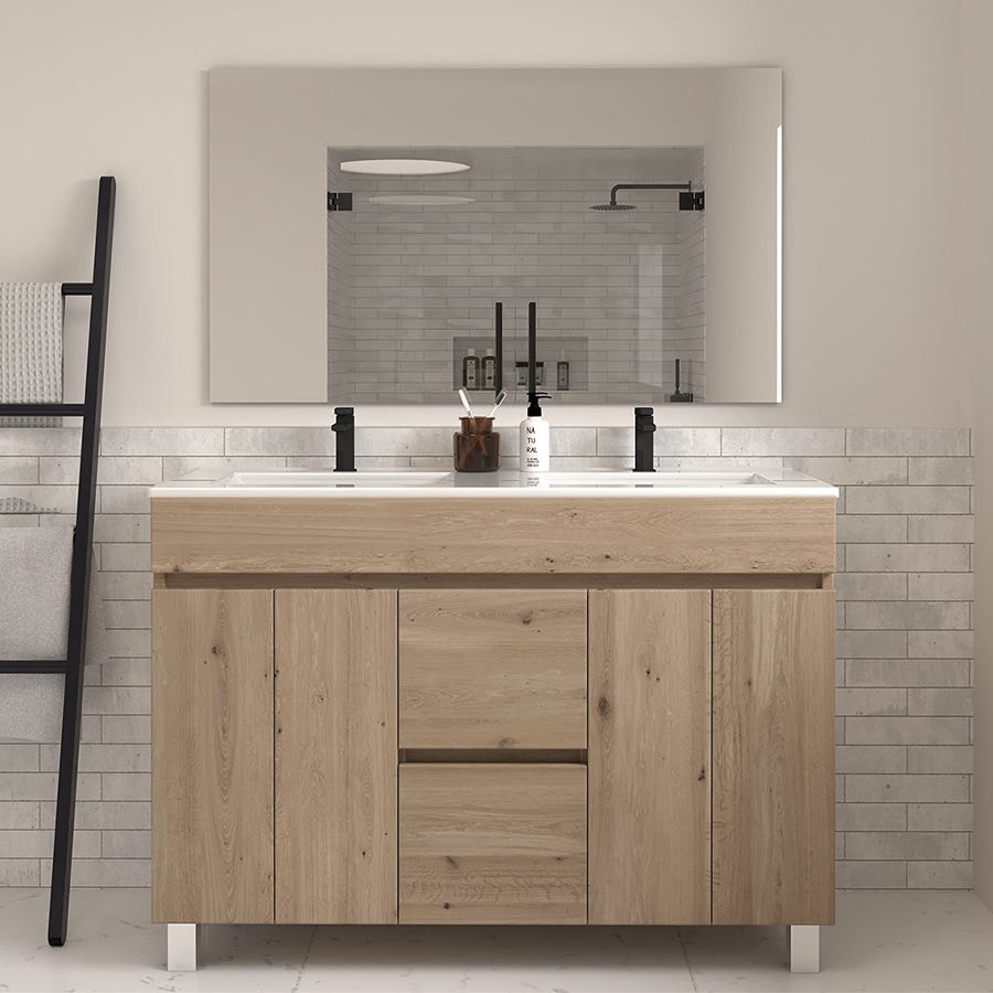Meuble de salle de bain 120cm double vasque sur pieds avec portes et ...