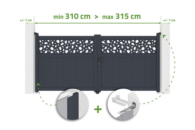 Portail battant 3m ajustable en largeur DOLOMITE SUNNY H.140cm aluminium gris