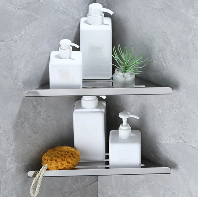 2 étagères d'angle de douche en acier inoxydable, argentées - 3