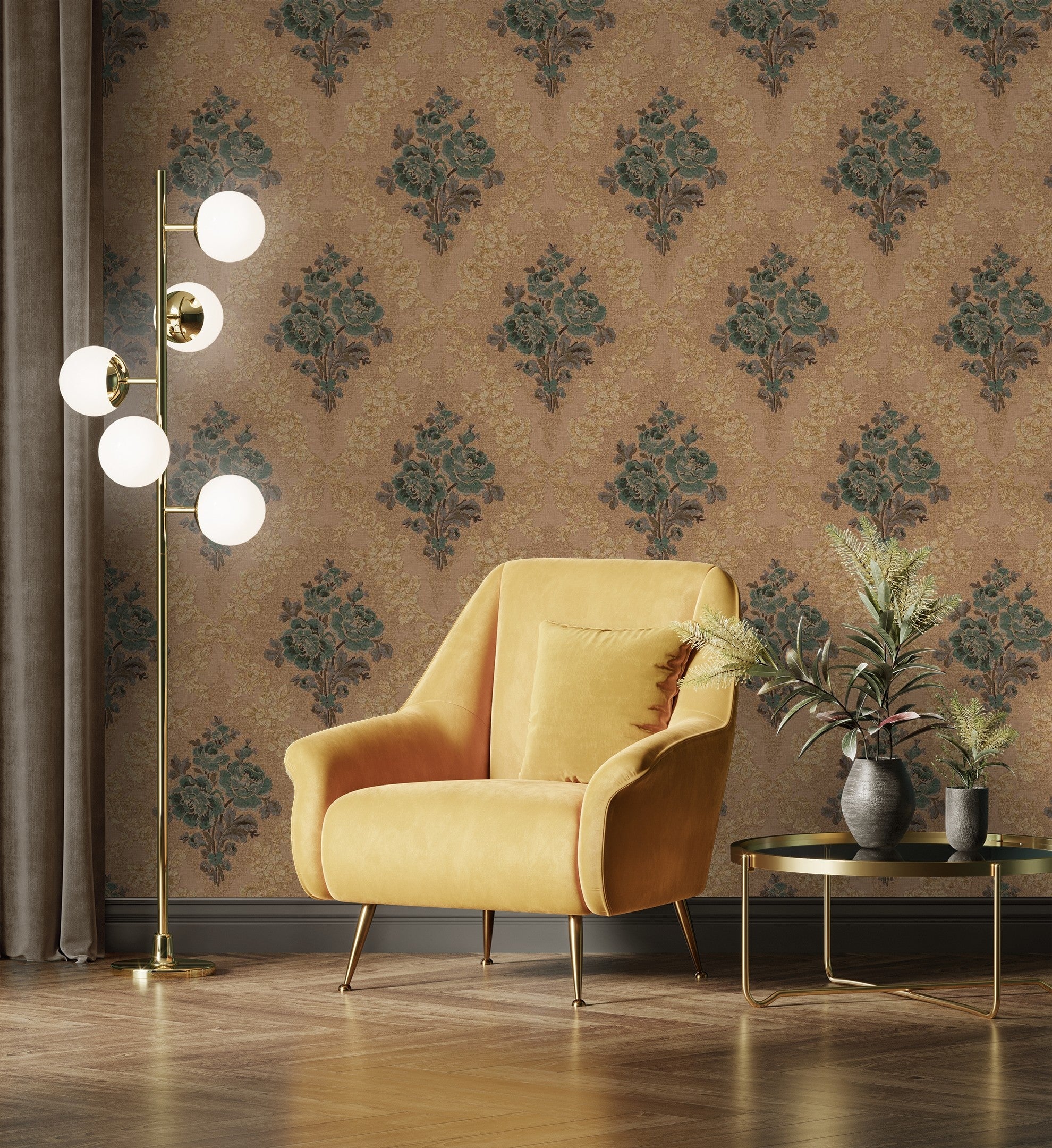 Papel pintado vinílico de flores barrocas efecto textura de tela tejida en relieve - romanov gardens 676397 de gaulan - rollo de 10 m x 1,06 m