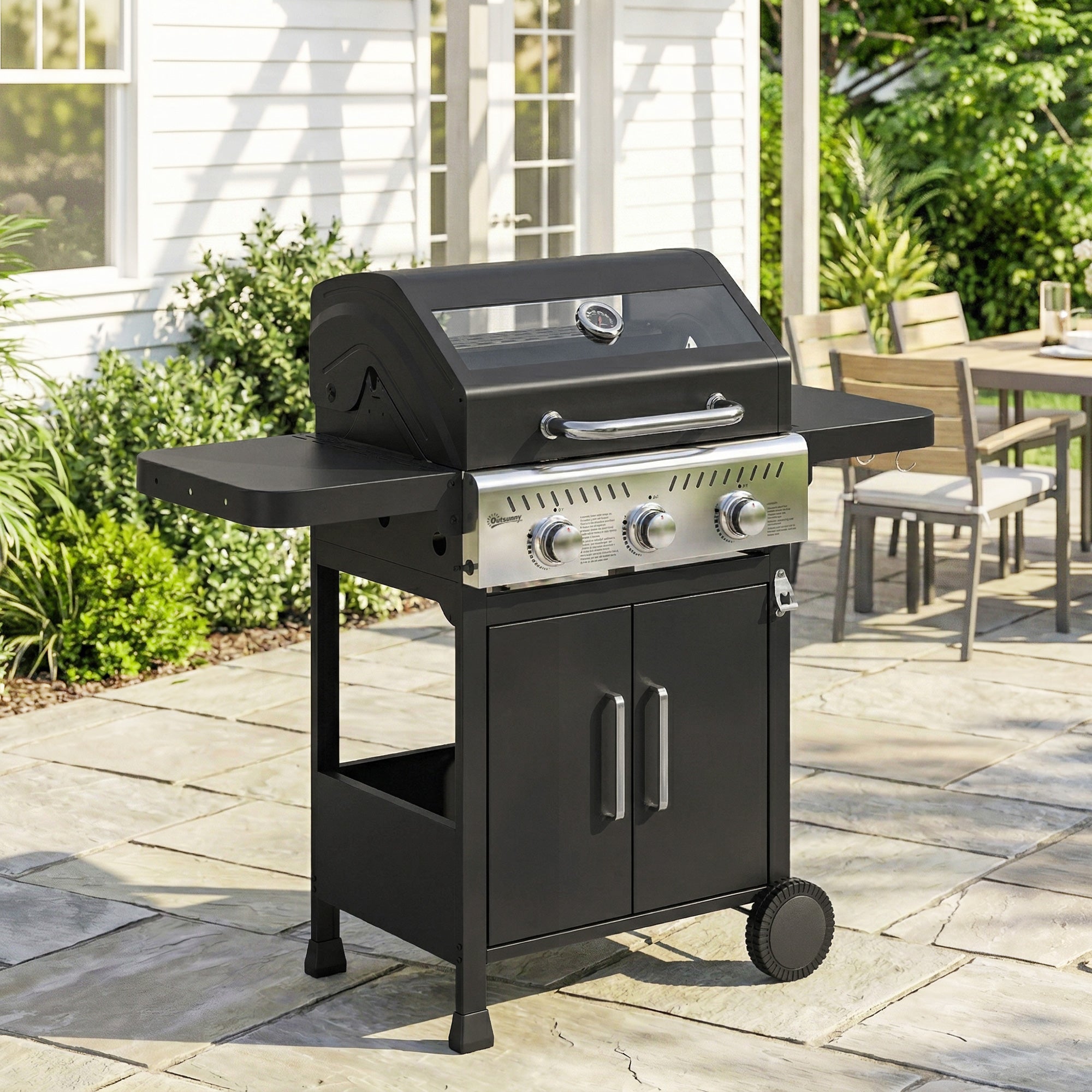 Outsunny Barbacoa De Gas Acero Inoxidable, Metal 125X57x110 Cm Negro Acero Inoxidable, Leroy Merlin