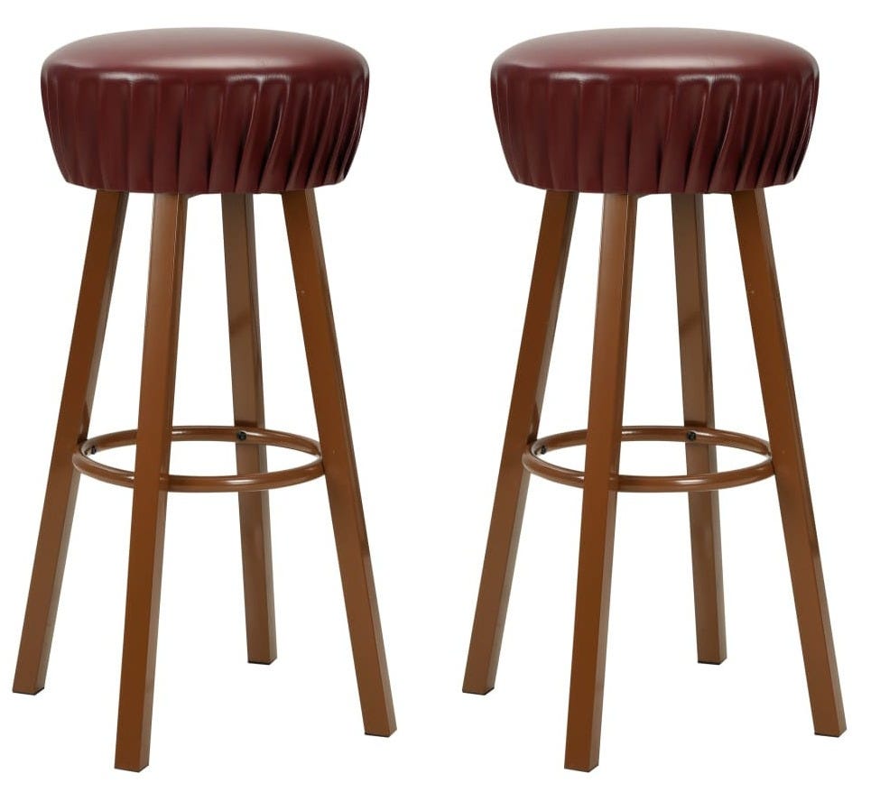 Tabouret Rond Tabouret de bar rond simili cuir et pieds métal marron Haryela - Lot de ...