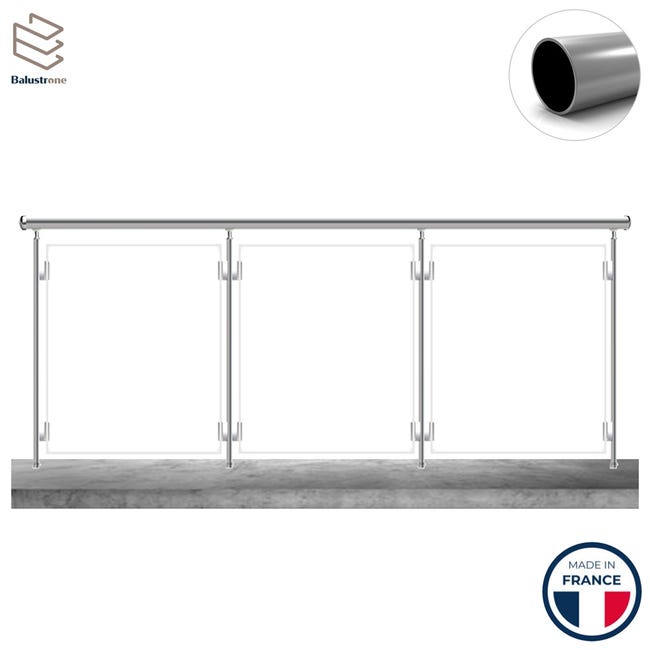 Tripli Sol Garde-corps aluminium vitré sécurite 8 mm (44/2), 3m pose à visser au ...