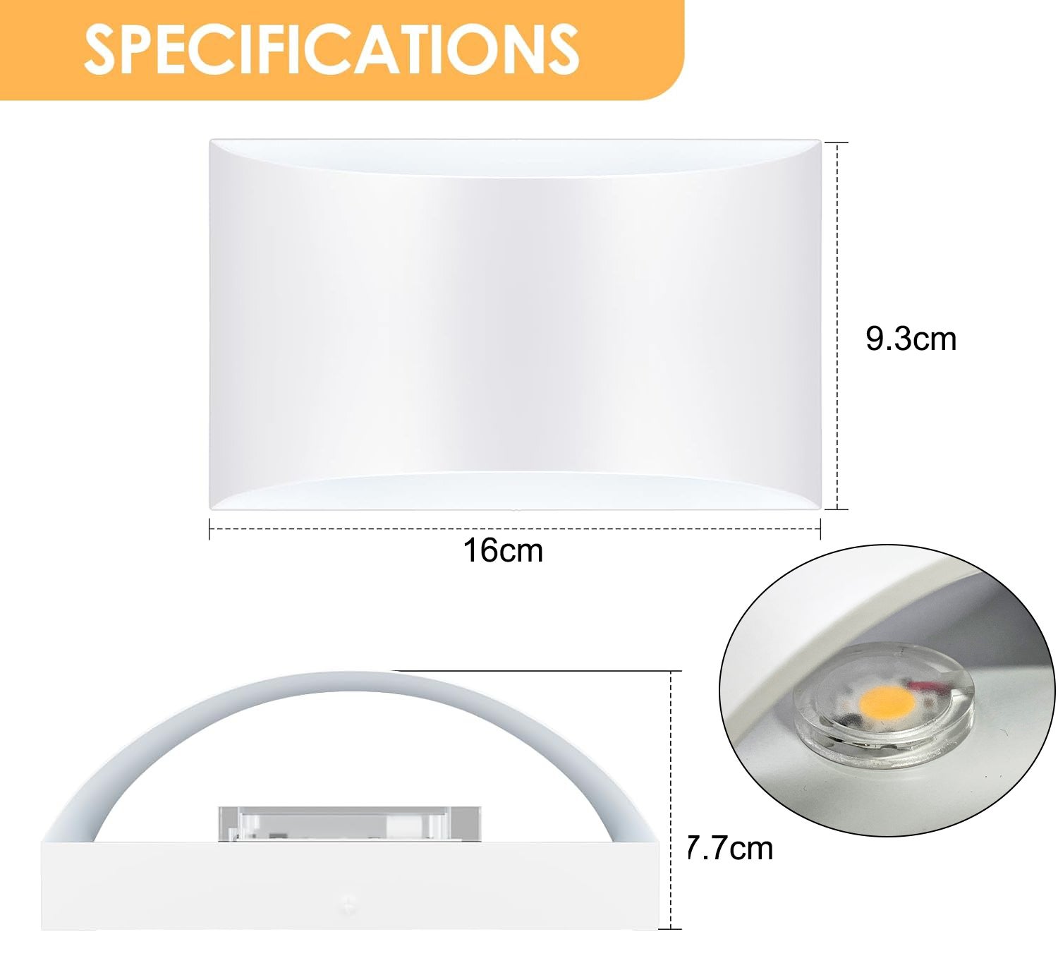 Apliques de pared LED de 2 uds, luces de pared blancas cálidas de 3000K, luz de montaje en pared arriba y abajo de 7W, lámpara de pared interior - 2