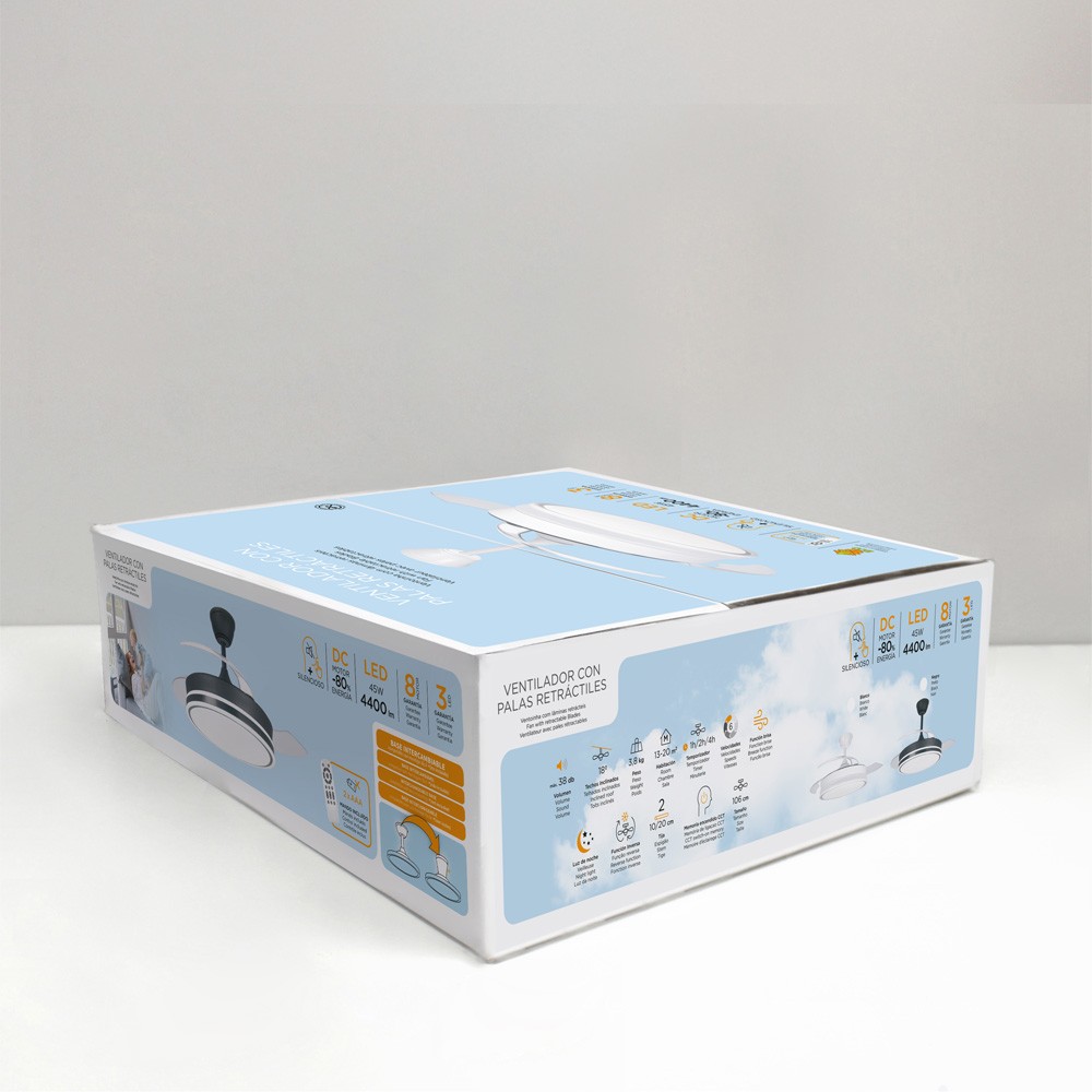 Ventoinha de teto retrátil com luz LED 45W Silent Surpino Branco CCT Dim ø106cm - 9