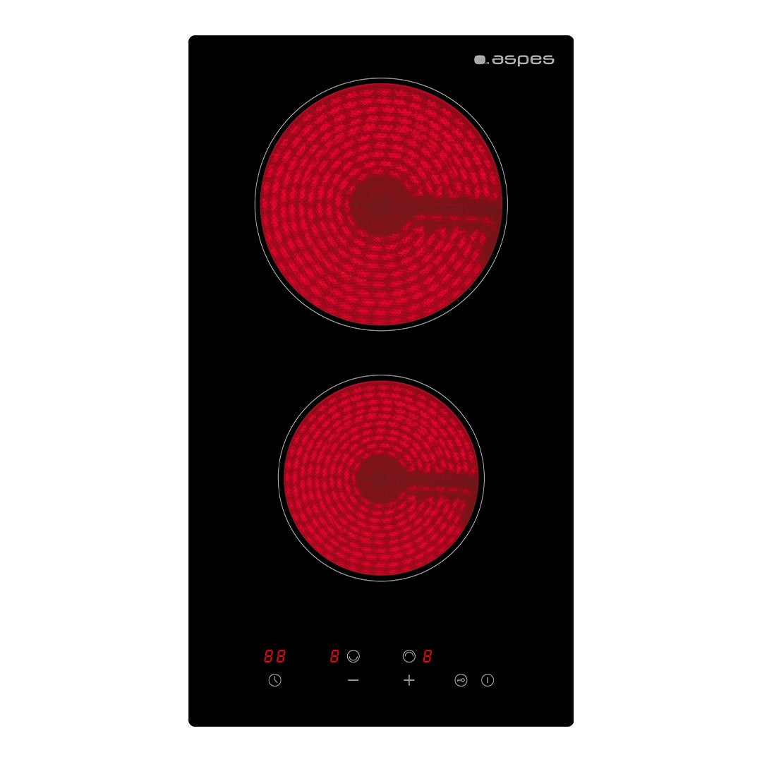 Aspes  Placa De Vitrocerámica Av2302, Potencia Máx, 3000 W, 2 Zonas De Cocción, 9 Niveles De Cocción, Control Táctil Negro , Leroy Merlin