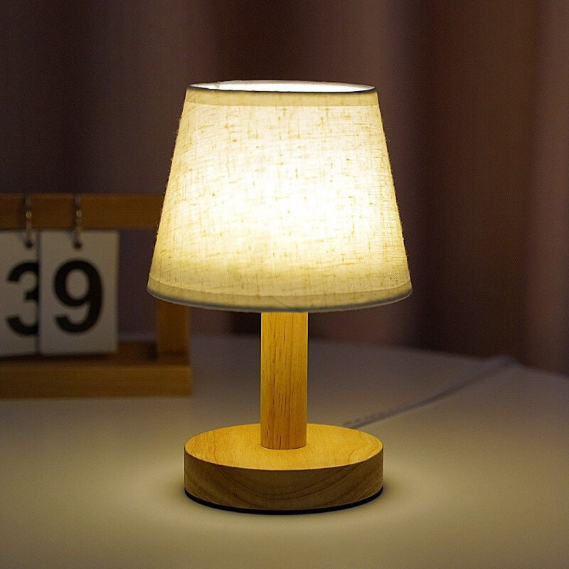 Lámpara de noche minimalista de madera vintage/moderna,lámpara de mesa led,lámpara de escritorio con pantalla de tela,conexión usb,sala de estar