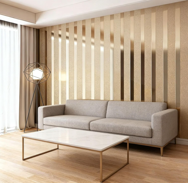Autocolante de Parede 3D Texturizado — Papel de Parede, Impermeável, Removível; Para Hotéis e Paredes de Destaque na Área do Sofá (Dourado Champagne)