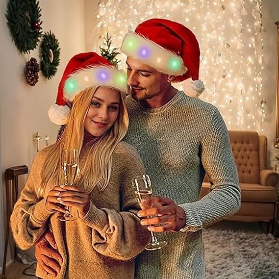 Czapka świąteczna LED pluszowa - 2 sztuki, pluszowa czapka świąteczna - Czapka Mikołaja - Czapka Mikołaja - Czapka Mikołaja LED - 5