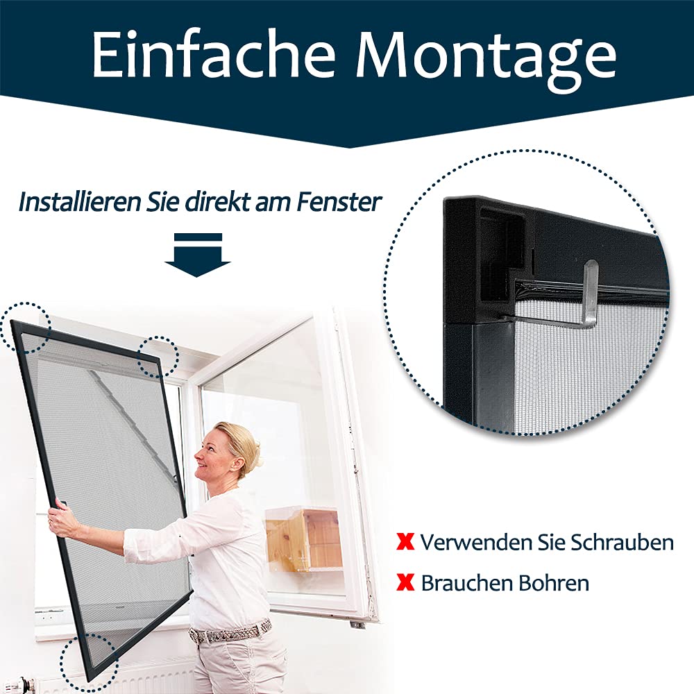 Moustiquaire pour fenêtre avec cadre, filet anti-insectes à cadre tendu en aluminium, sans perçage ni vis - 4
