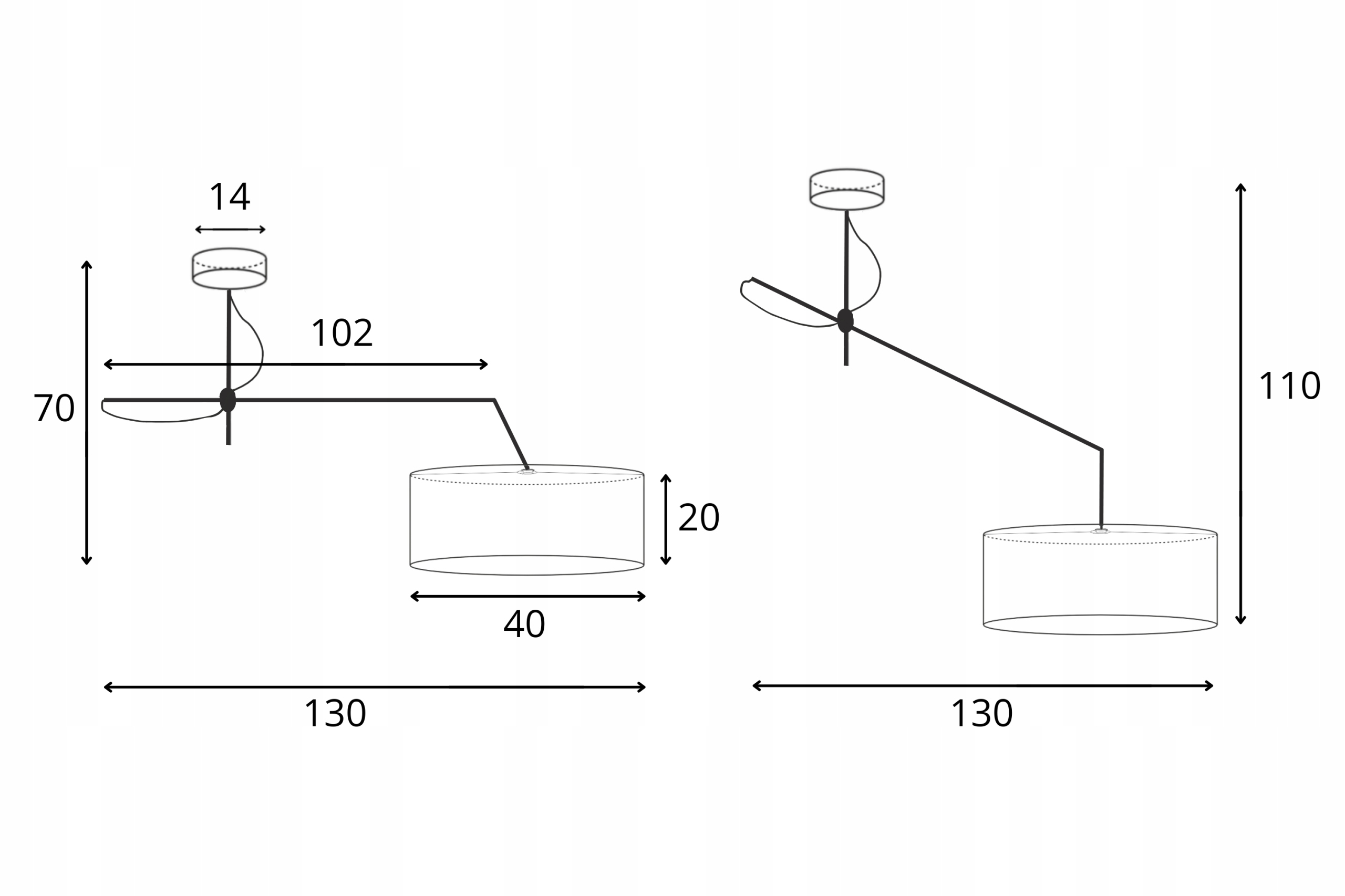 Lampa wisząca przegubowa sufitowa regulowana z abażurem walec MODERN - 4