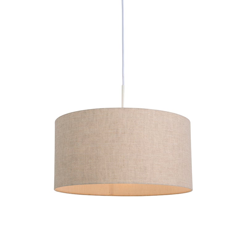 Rustykalna lampa wisząca biała z&amp;nbsp;kloszem z&amp;nbsp;szarego bawełnianego materiału 50 cm - Combi