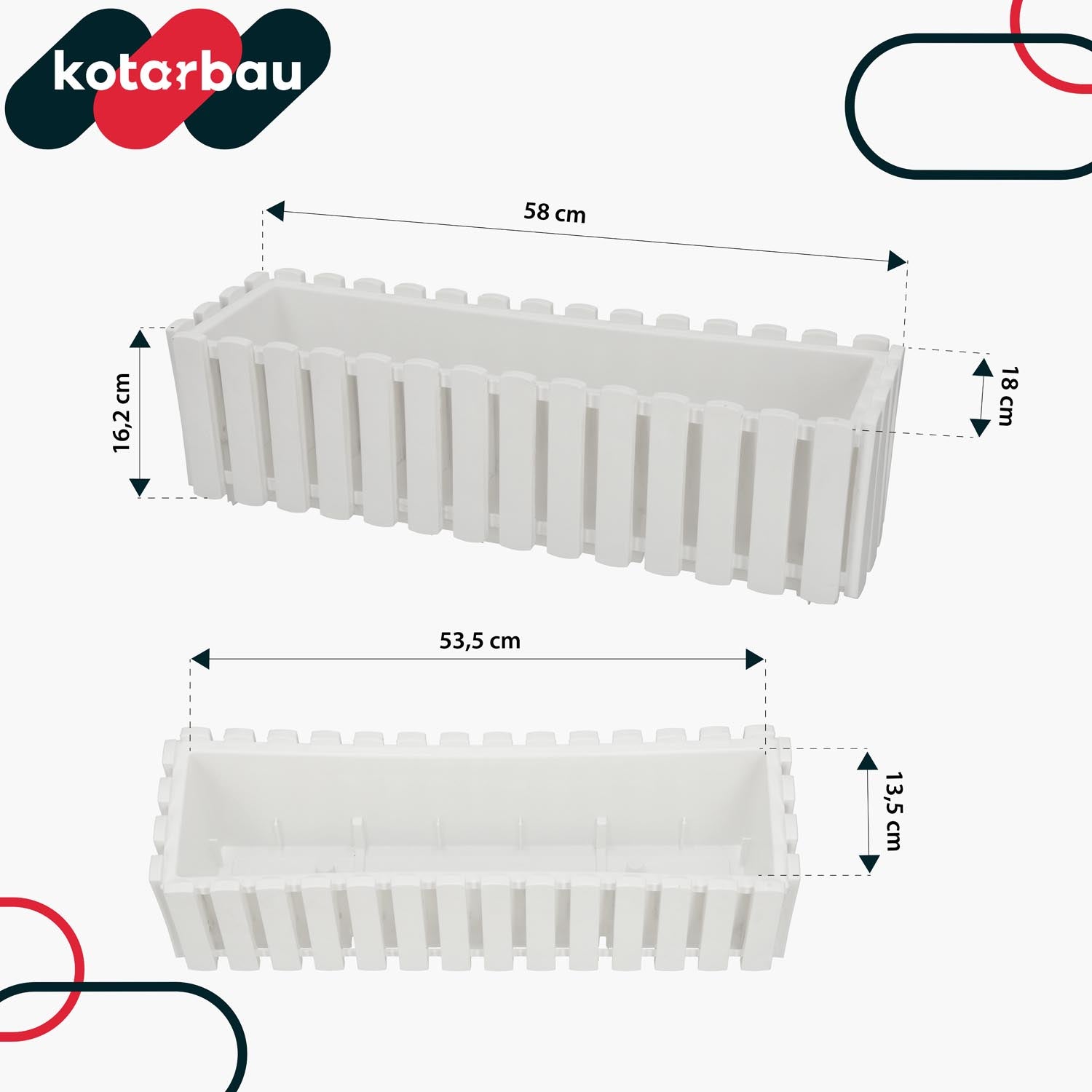 2 uds Maceta - Jardinera Exterior - Macetero Autorriego - Macetas Plástico - 58 x 18 x 16 cm - Blanco - Maceta Colgante - Jardinera Ba KOTARBAU - 3