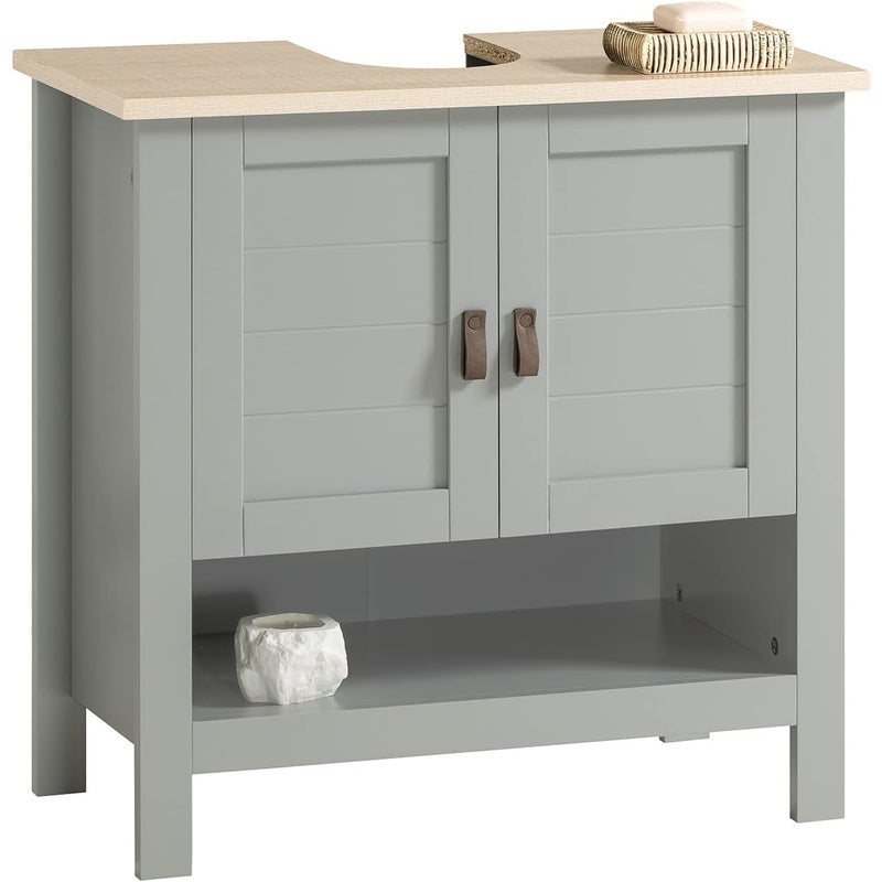 SoBuy Szafka pod umywalkę, 2 drzwi i 1 otwarta przegroda, 60 x 30 x 60 cm, Szara BZR69-HG