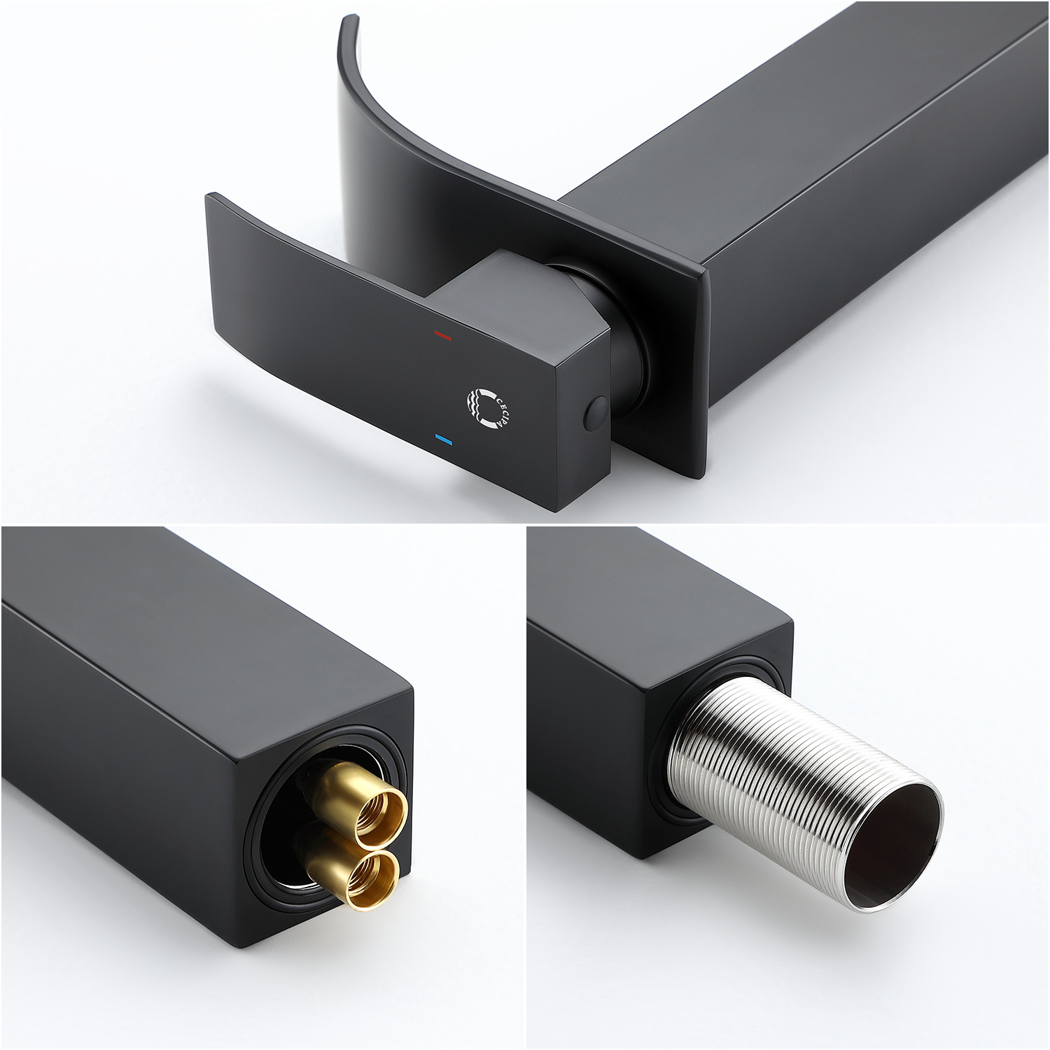 Cecipa max Mitigeur de lavabo en Cascade Noir et vasque robinet lavabo Acier inoxydable Robinet vasque Carré Haut Bec,EU Modèle - 8