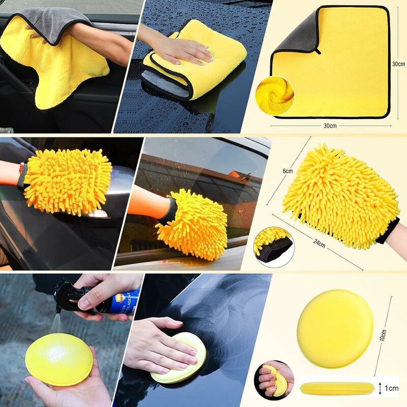Kit nettoyage voiture 20 pièces, entretien intérieur et extérieur, brosses, éponges de polissage, gel nettoyant et accessoires - 4