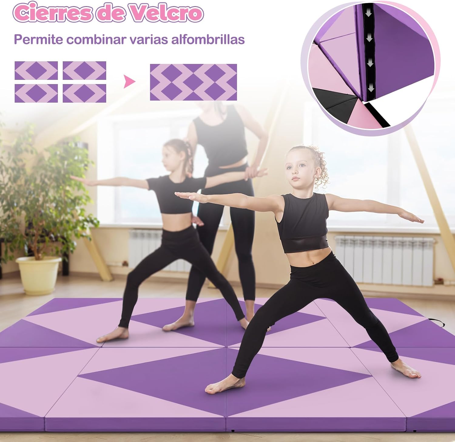 Tapete de ginástica dobrável, 240 x 117 x 5 cm, 4 dobras e alças laterais para transporte, tapete de ginástica em couro impermeável, ioga - 3