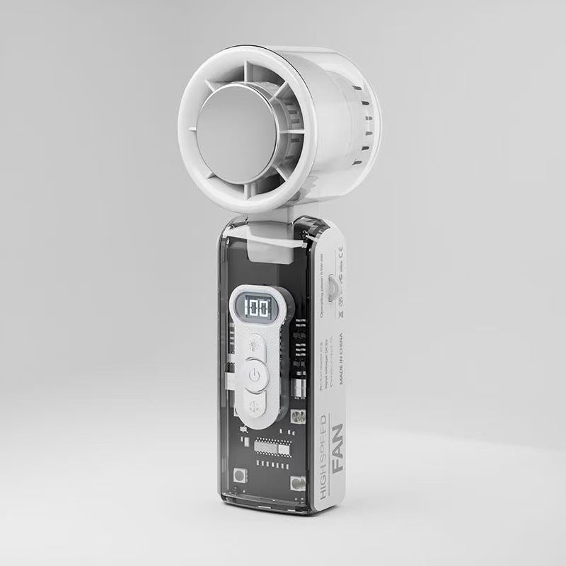 Przenośny wentylator z wbudowanym chłodzeniem, bateria 3600mAh, oświetlenie LED, turbina o dużej prędkości, przezroczysta obudowa