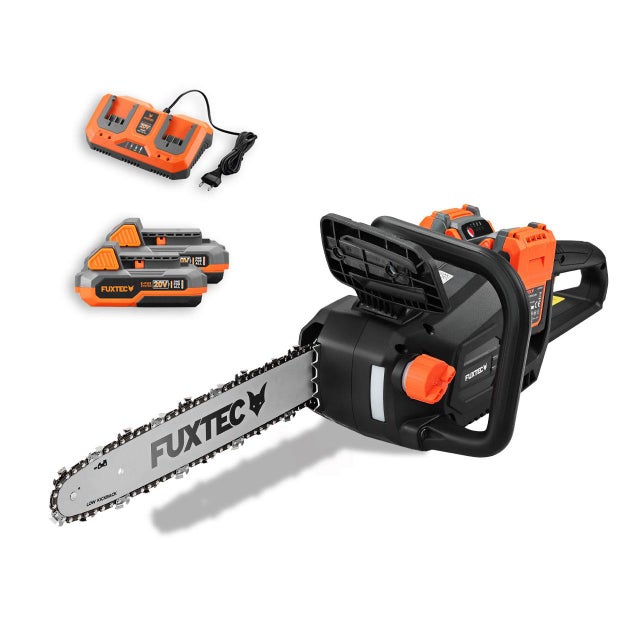 FUXTEC Motosega a batteria 2x20V FX-E2KS SET – Lunghezza di Taglio 35 cm, 4,2 kg, con 2 Batterie da 2Ah e caricatore doppio