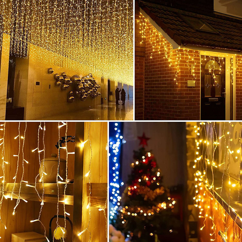 Guirlande stalactite Blanc Chaud 10m 260 LED câble transparent 8 programmes extensible - 3