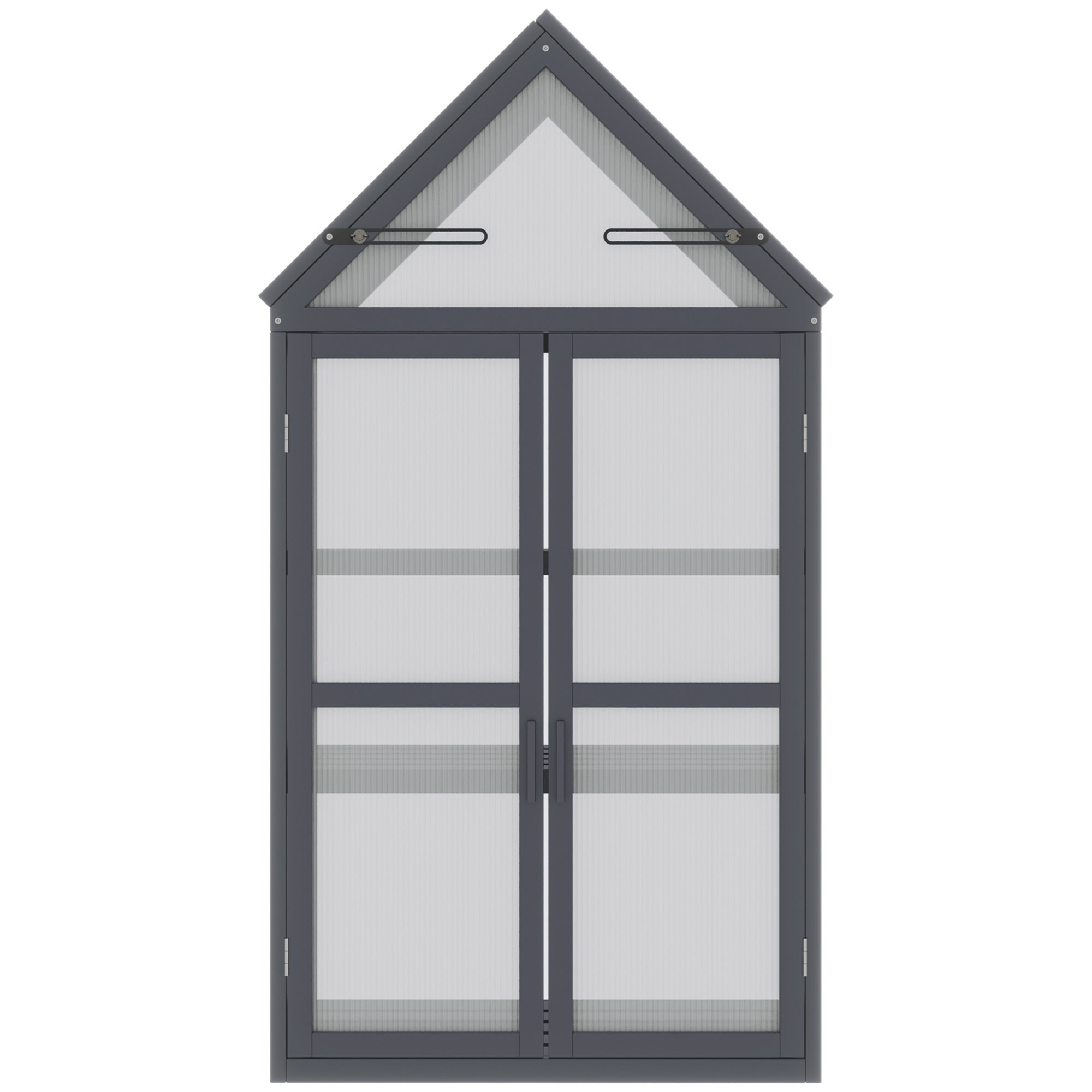 Mini serra fredda a 3 piani, tetto incernierato e doppia porta, realizzata in legno e policarbonato resistente alle intemperie, colore naturale - 8