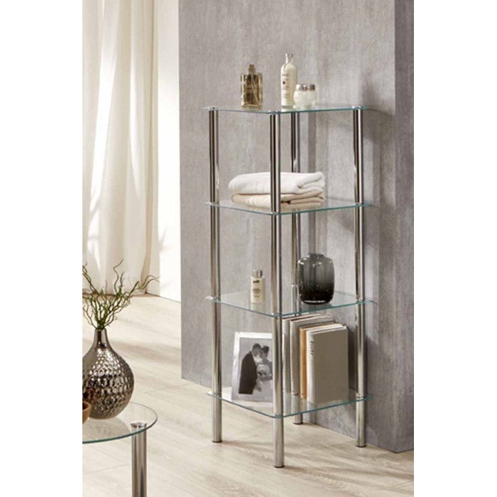 HAKU Möbel Scaffale cromo, Metallo, vetro di sicurezza - Dim. L 39 cm x A 107 cm x P 39 cm, Stile Moderno - 2