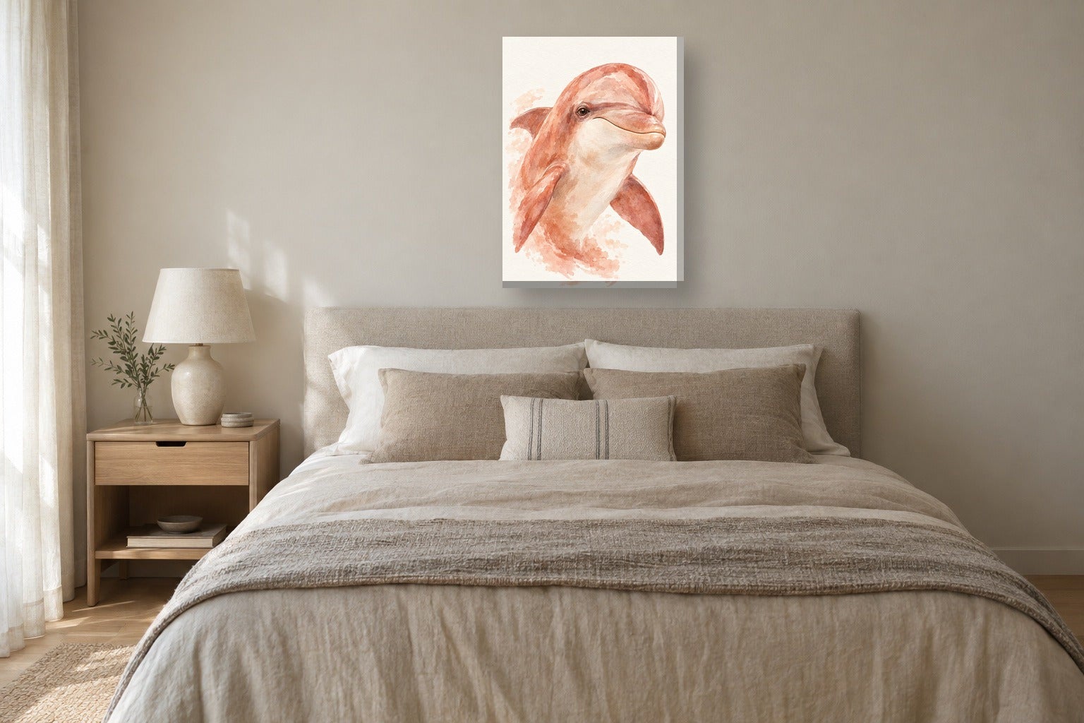 Tableau animaux «Dauphin, aquarelle» sur toile, châssis en bois de 2 cm ...