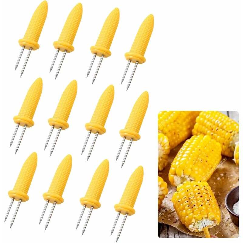 Zestaw 12 szaszłyków do kukurydzy ze stali nierdzewnej ze szczypcami do kukurydzy, do grillowania
