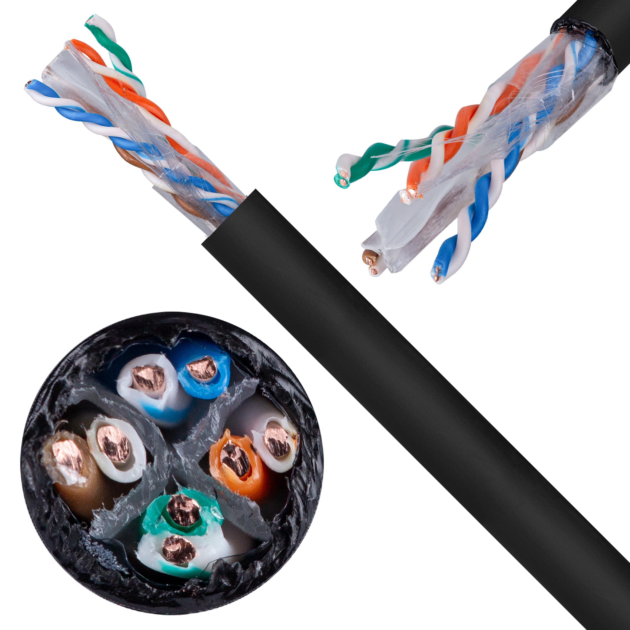 Kabel sieciowy U/UTP kat.6 skrętka 4x2x0,57mm zewnętrzny suchy PE czarny Alantec 500m