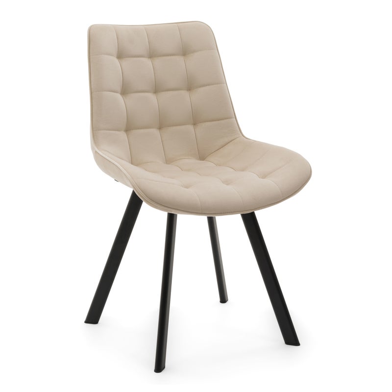 Krzesło tapicerowane do salonu jadalni welurowe pikowane TORI beżowe
