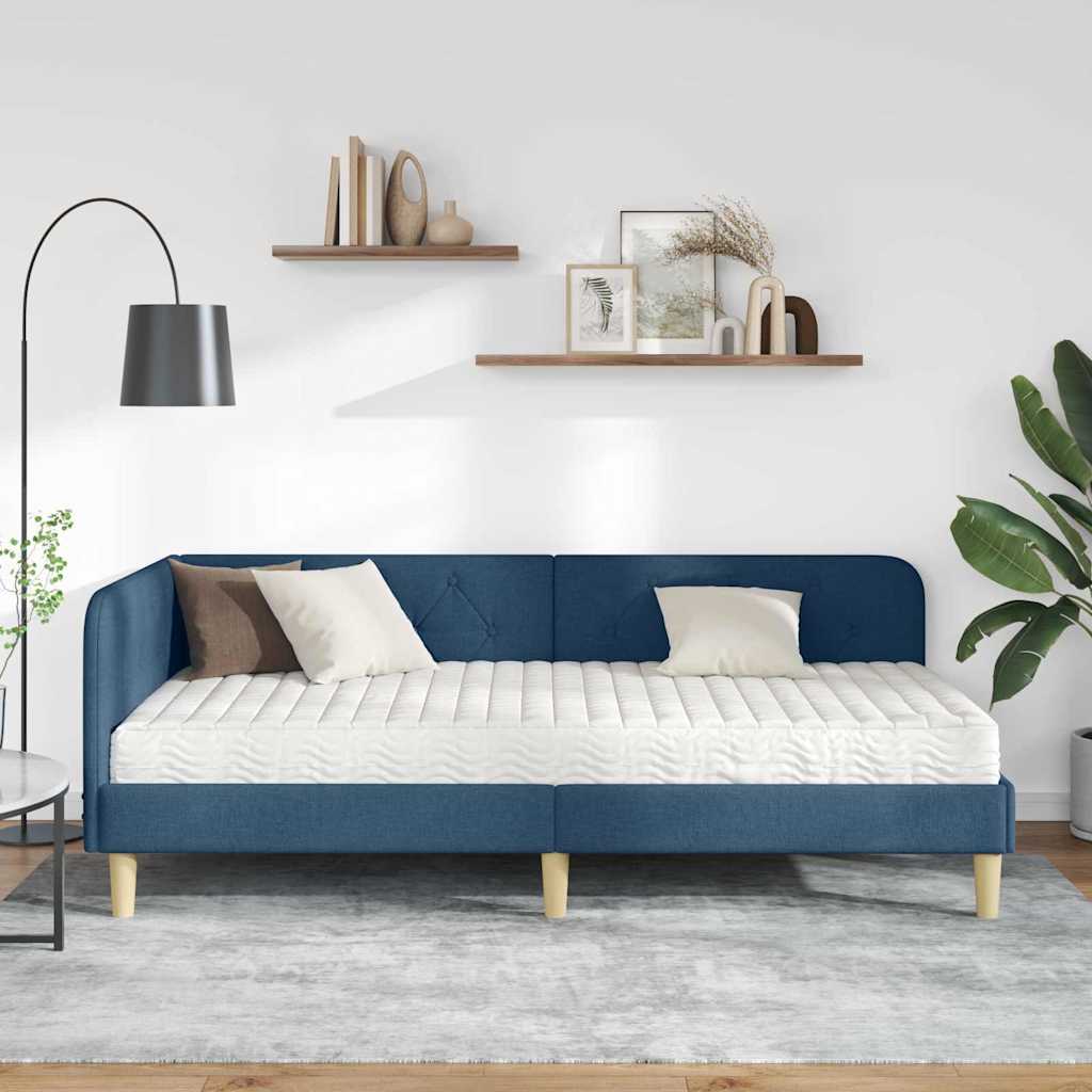 Cadre de lit d'angle, en tissu, bleu, 90 × 190 cm - 4