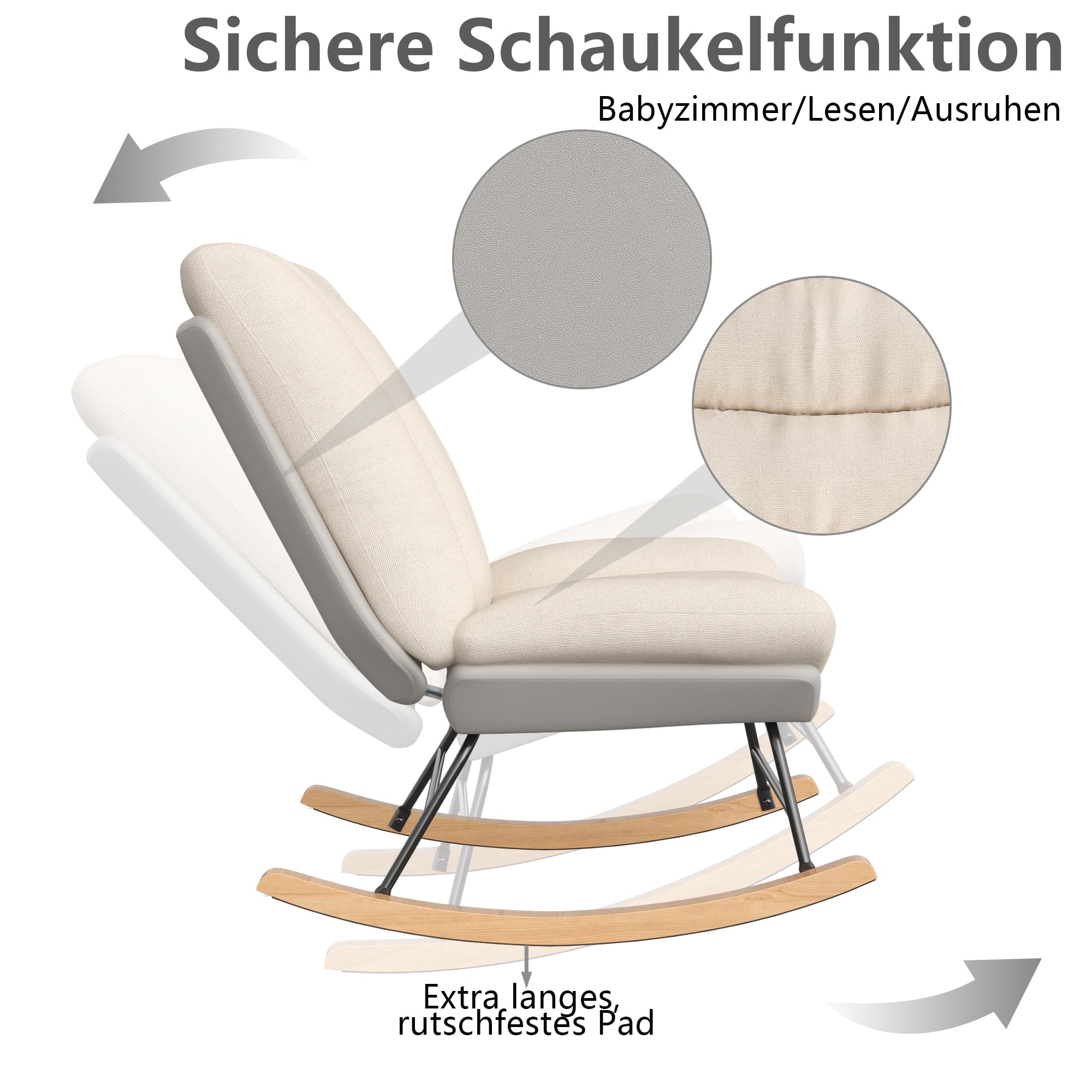 Fauteuil à Bascule, Rocking Chair, Fauteuil rembourré en Lin, avec Dossier Haut réglable, Chaise à Bascule, Chaise de Relaxation, d'allaitement - 4