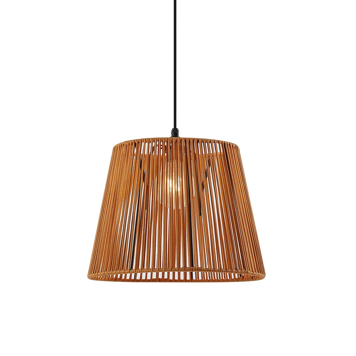 Zewnętrzna lampa wisząca czarna z pomarańczowym kloszem z liny IP44 - Cava Jayla