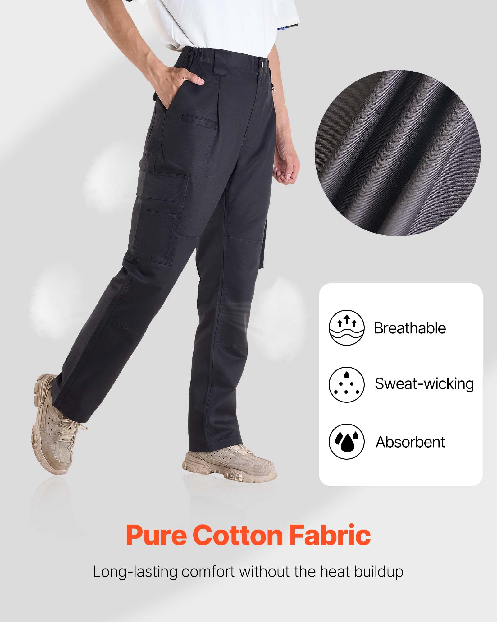 Pantalon Ignifuge Homme XXL,VEVOR Cargo Coton Résistant Flammes/Déchirures,Multi-poches,Taille Élastique,Pour Soudage/Soudeurs/Sorties,Noir - 2