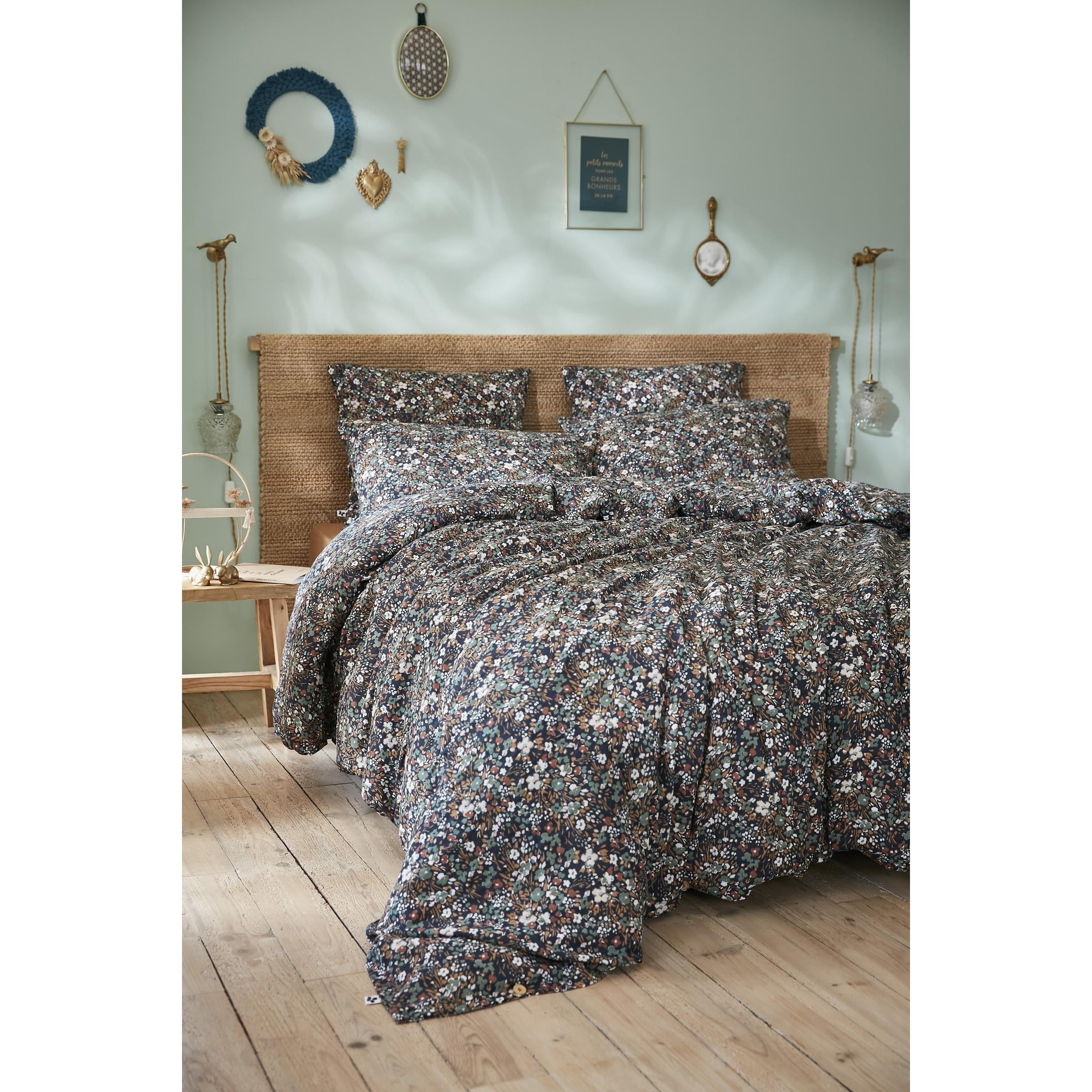 Housse de couette 260 x 240 cm double gaze de coton imprimée Capucine Bleu foncé - 2