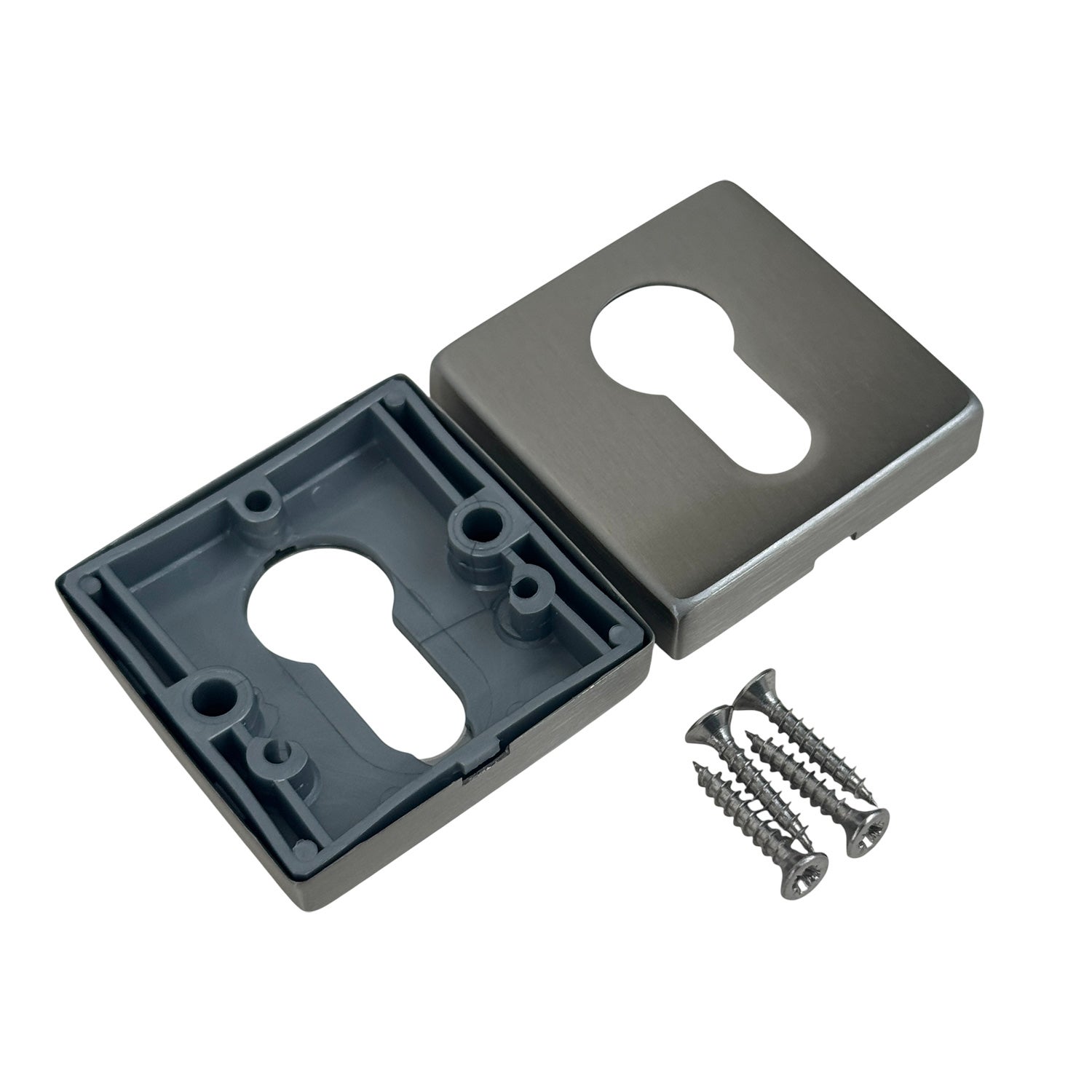 2 rosaces de poignée de porte carrées Mira trou de cylindre, Aluminium nickel mat - 4