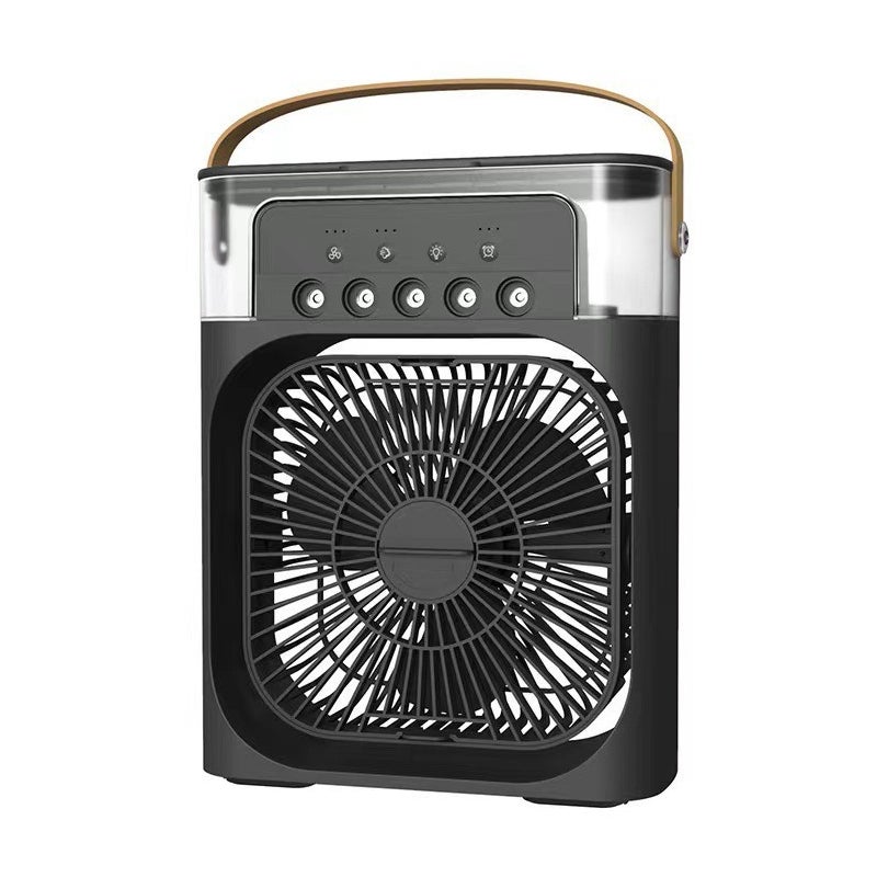 Mała, cicha chłodziarka, przenośny nawilżacz powietrza 4 w 1 USB z funkcją rozpylania wody, 7-kolorowe światło LED, 3 prędkości (czarny)