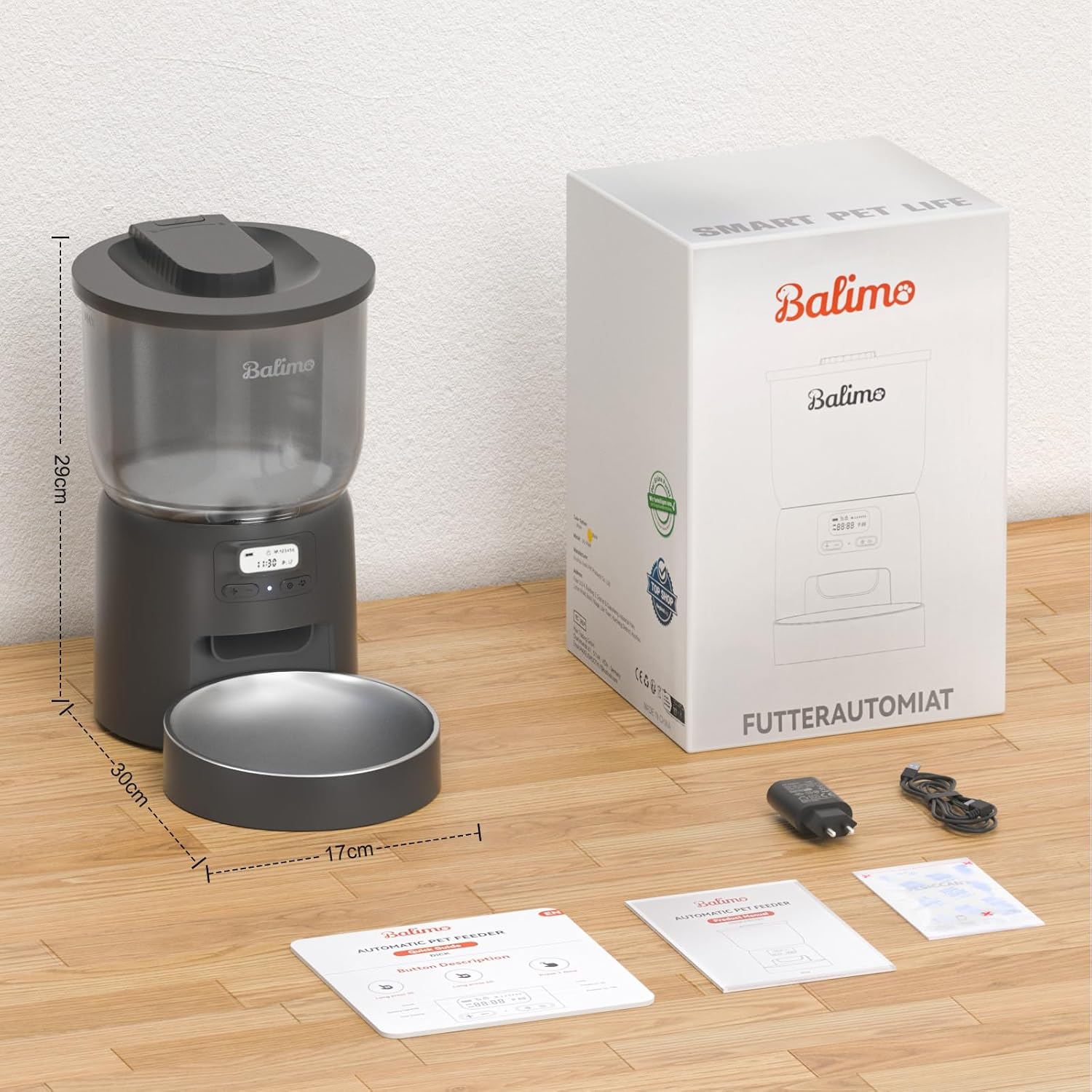 Balimopet Distributeur de Croquettes Automatique 3L pour Chats/Chiens ,Bol avec acier inoxydable,Noir - 8
