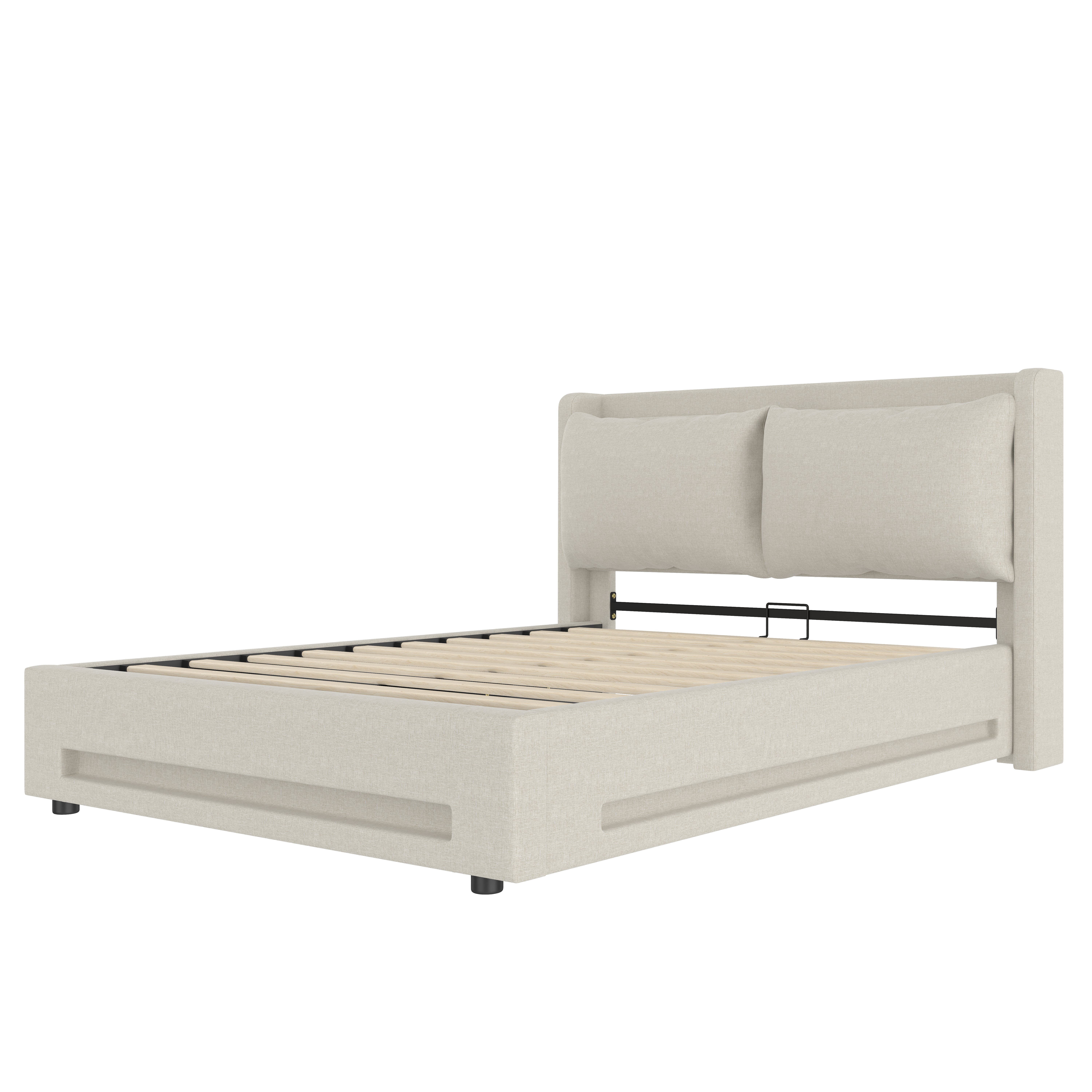 Letto con contenitore 140x190cm testiera USB C luce LED idraulico velluto beige (Sem materasso) - 3