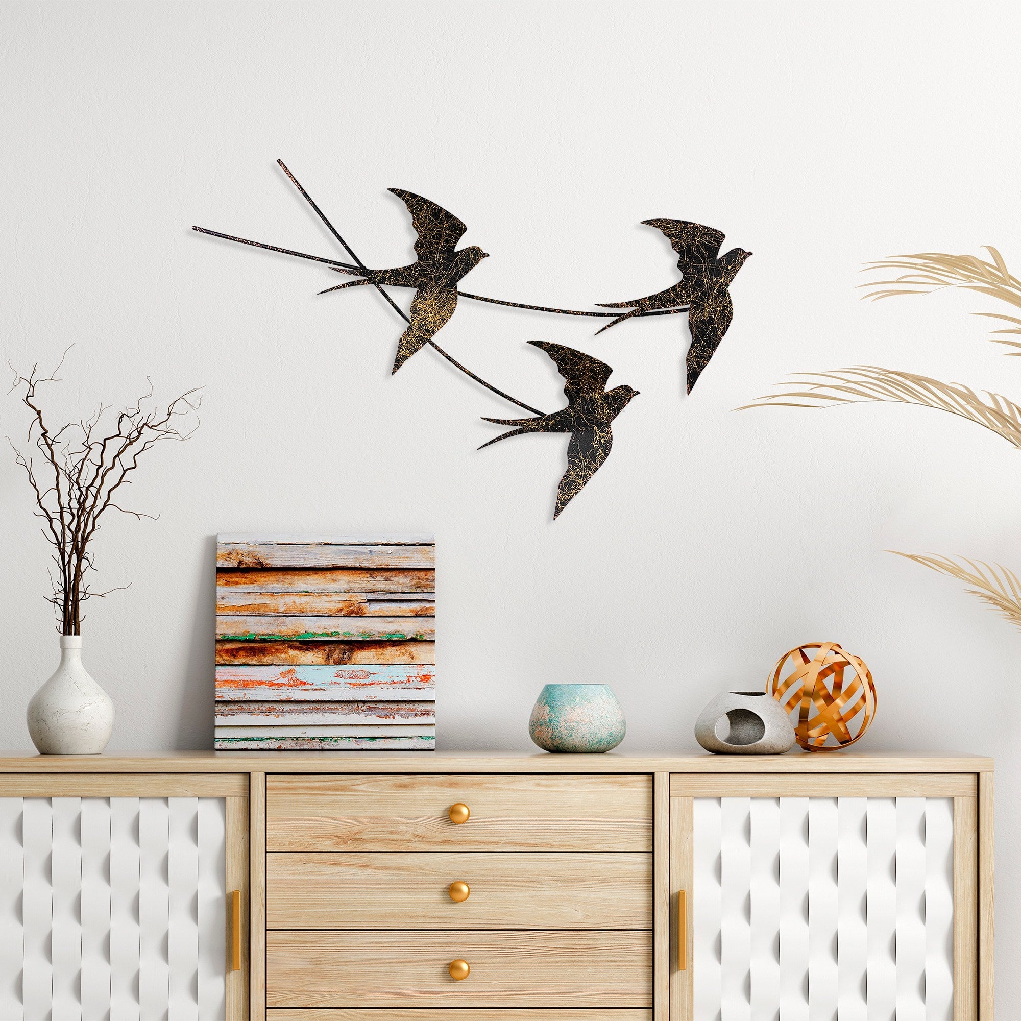 Decoratiune perete 930DYU1222, negru/auriu, metal, 70x42 cm