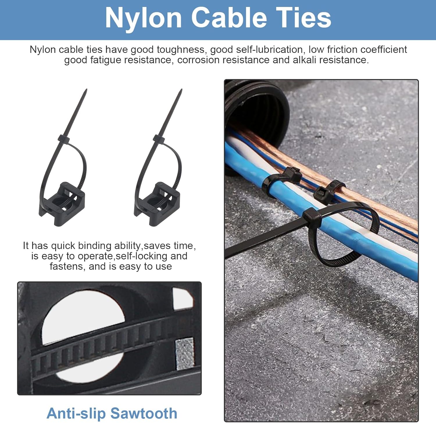 Lot de 200 Serre-Câbles Nylon 150 mm + Supports - Fixation Organisée des Câbles à Maison, Bureau et Extérieur - 4