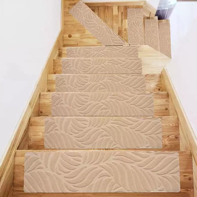Lot de 15 Tapis antidérapants pour marches d'escalier,lavables en Machine,pour Personnes âgées et Chiens,Beige,76x20cm