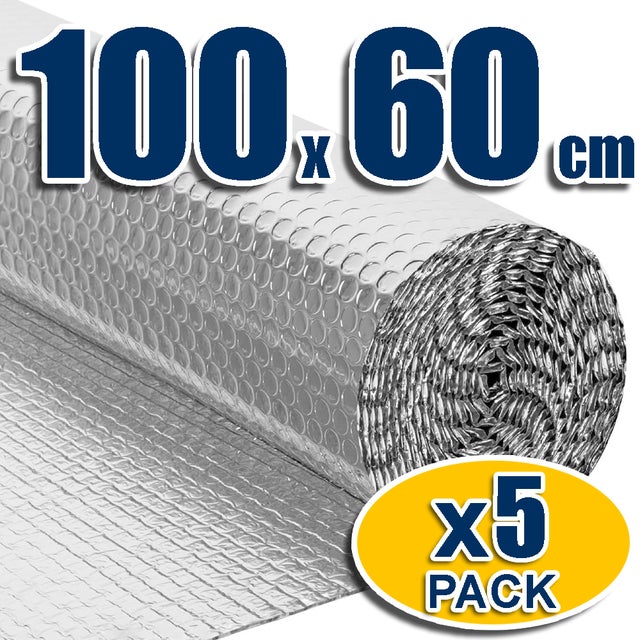 Pack de 5 Panneaux Isolants Multi-Usages (100 x 60cm) - 100% Aluminium et bulles. Isole les tiroirs à volets, les radiateurs, les placards