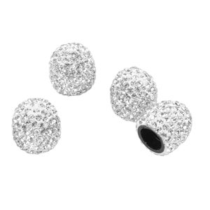 4 Bouchons De Valve Pneu Strass Cristal - Universels Voiture, Moto, Vélo - Diamant Pailleté Blanc