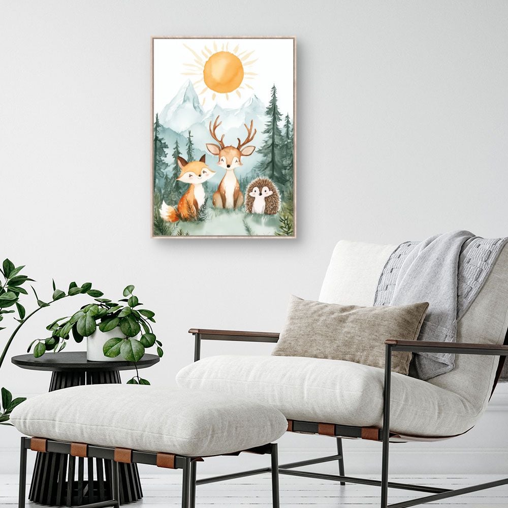 Tableau imprimé et encadré pour enfants 'Animaux de la forêt' / 50x70cm / Cadre Effet naturel / Fabriqué en France / Toile murale / DADA ART - 2